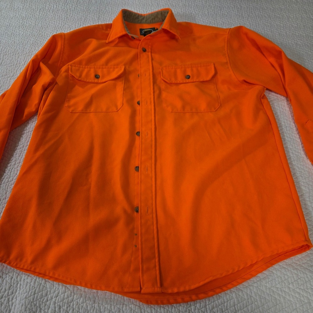 Cabelas Mens Blaze Orange Hunting Shirt Long Sleeve Button Front Size L Regular
